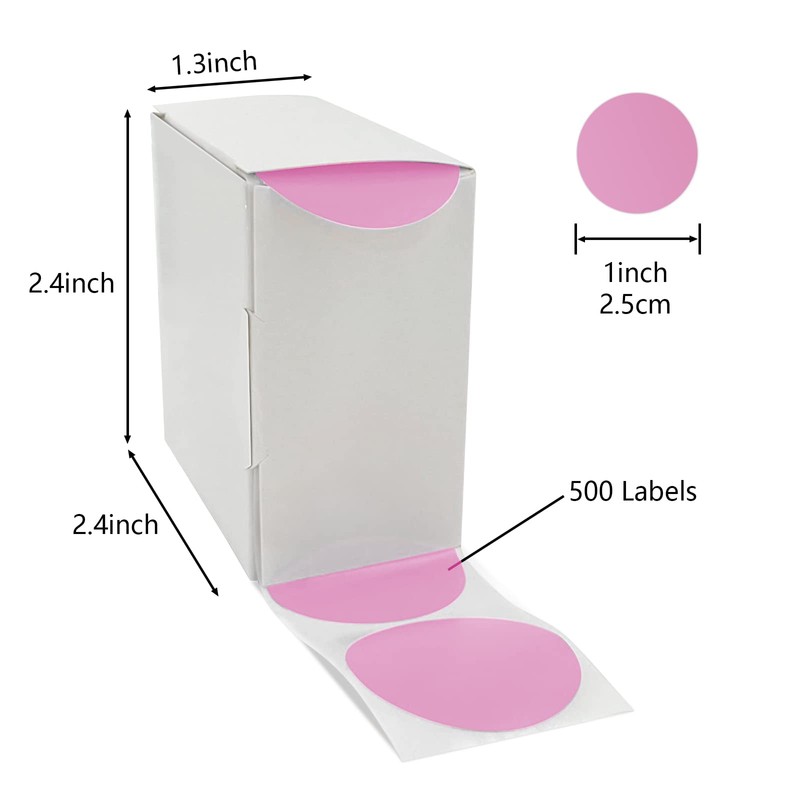 Round Stickers Pink 25mm Circle Labels with Dispenser Box Color