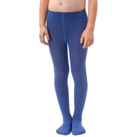 NOQ Girls' Smooth Knitted Tights with Foot Warm Opaque School Children's Stockings Ballet Dance Show Nursery, jeans colour