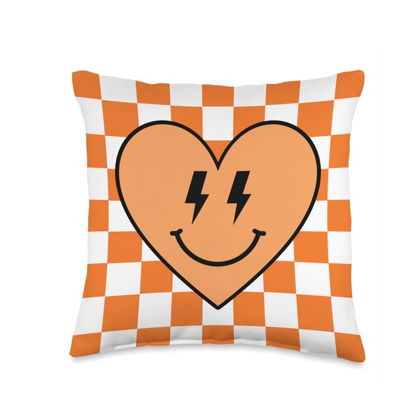 Aesthetic Smiling Heart Checkerboard Design Smiling Heart Face Orange White