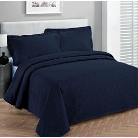 Fancy Collection Luxury Bedspread Coverlet Embossed Bed Cover Solid Navy Blue King Over Size 118"x106" New