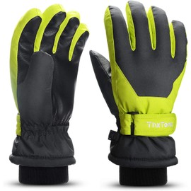 ThxToms Ski Gloves Kids Ski Mittens Children Winter Warm Gloves Thick Insulated Waterproof Windproof Anti-slip for School Snow Play Bike Hiking Outdoor Green M