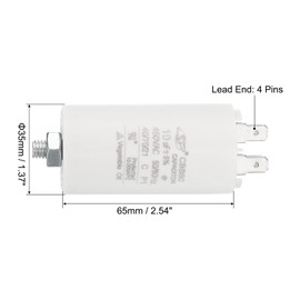 TOP-VIGOR CBB60 10uF Running Capacitor, AC 450V 4 Pins 50/60Hz Cylinder Bottom with Screw for Air Compressor, Cleaning Machine Motor Starts, 65x35mm