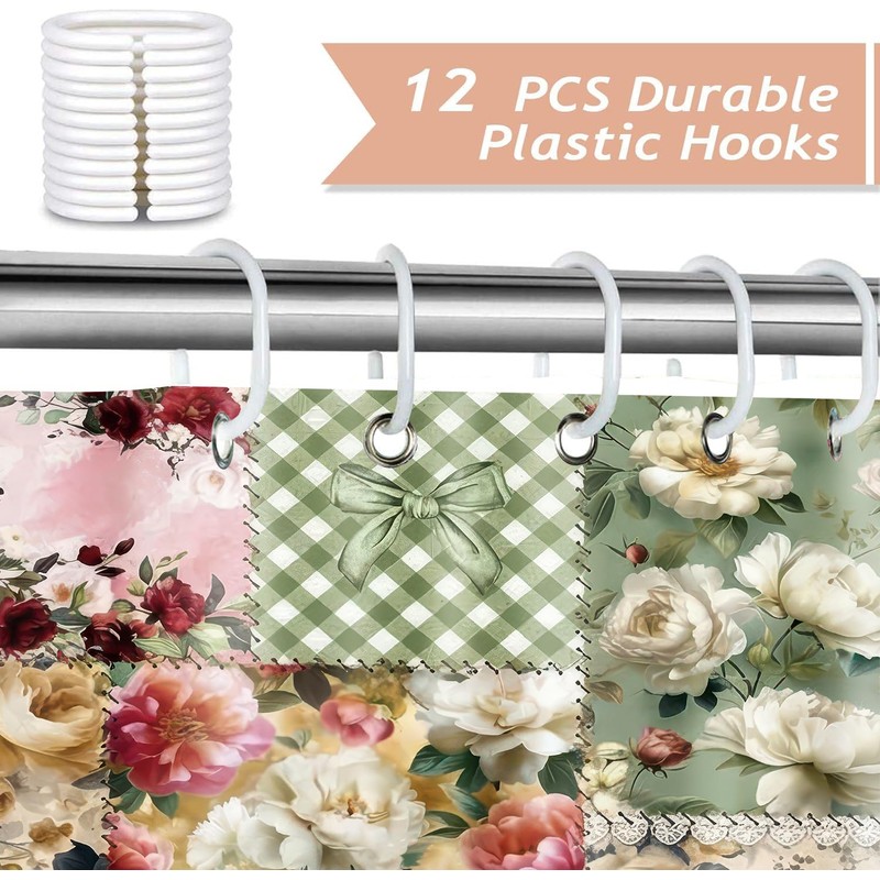 Boho Aesthetic Boho Flowers Shower Curtains for Bathroom, 72 X