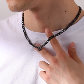 GLITTO K Initial Necklace for Men, Letter Figaro Chain Pendant Stainless Steel Boyfriend Jewelry Gift Him Women Male Black