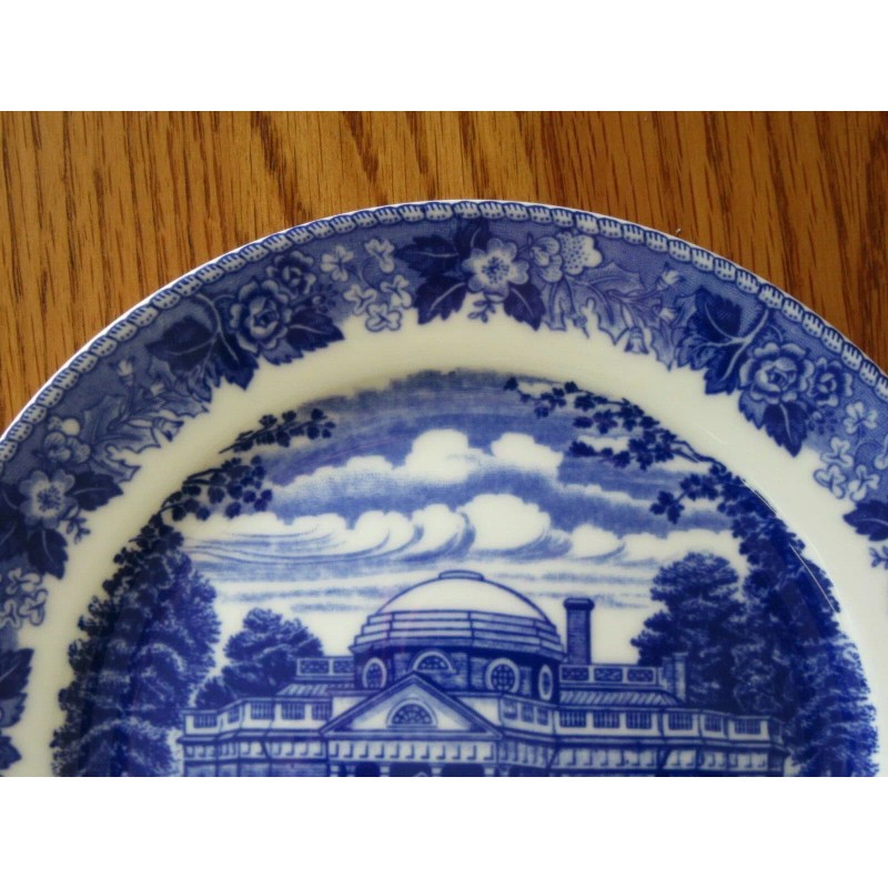 7" Blue & White MONTICELLO Souvenir Plate OLD ENGLISH STAFFORDSHIRE