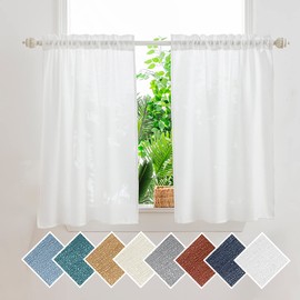 Cortinas de cocina Yancorp blancas de 24 pulgadas de largo, cortinas cortas de estilo granja estilo café con textura de lino para ventanas pequeñas de baño y lavandería (Blanco, 24" x 24")