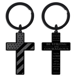 Bozidol American Flag Cross Keychain, Stainless Steel Be Strong and Courageous Joshua 1:9 Bible Verse Keychains, Religious Christian Birthday Baptism Easter Graduation Gifts for Men Boys Kids Teens