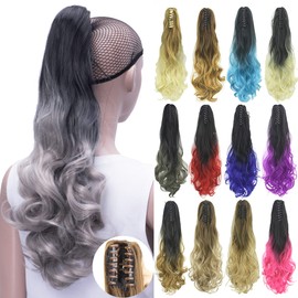 IMISSU Curly Ombre Color Claw Ponytail Hair Extensions Pony Tail Clip in Hairpiece (Ombre Grey)