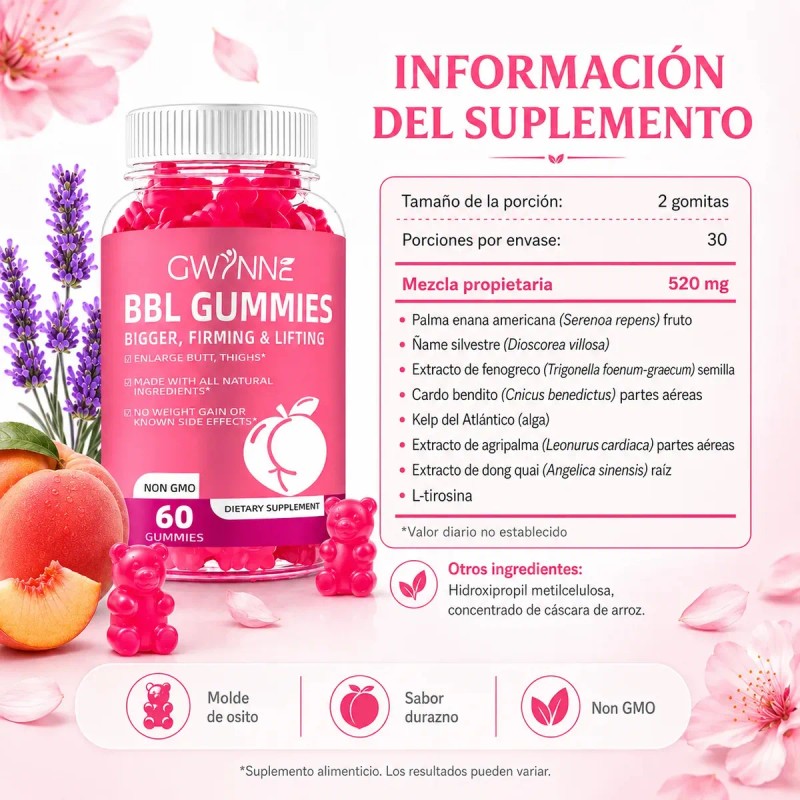 Gwynne Bbl Gummies Fenogreco Aumento De Senos Y Glúteos Gominolas