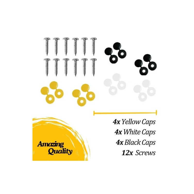 UK Number Plate Fittings - White, Black and Yellow Screw