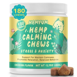 Hemyum Hemp Calming Chews for Dogs, Anxiety Relief, Sleep Calming Aid, Health & Wellness Supplements for Dog Separation Barking, Chicken Flavor, 180 Chews