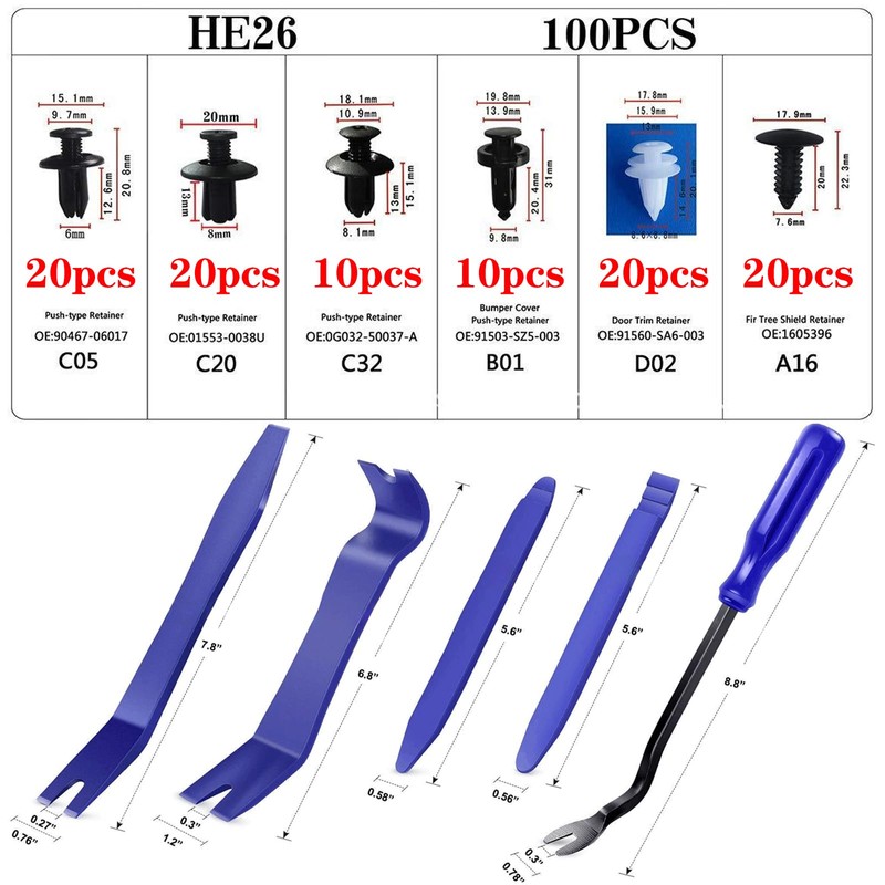HAPPOW 100PCS Car Trim Clips Kit with 5 Trim Removal