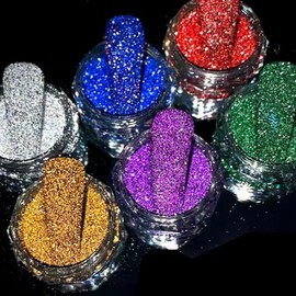 KipaJuju Nail Art Glitter Nail Powder Acrylic Diamond Nail Reflective Glitter Dark Flashy Effect Dipping Powder Multiuse Glitter Powder Nails Art Decoration, Body Art Salon and Home DIY For Women Girls Party Wedding Festival
