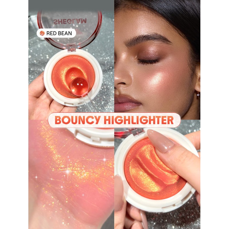 SHEGLAM Glowchi Bouncy Highlighter Mochi-like Formula Highlighter Long-lasting Shimmer Makeup-Red