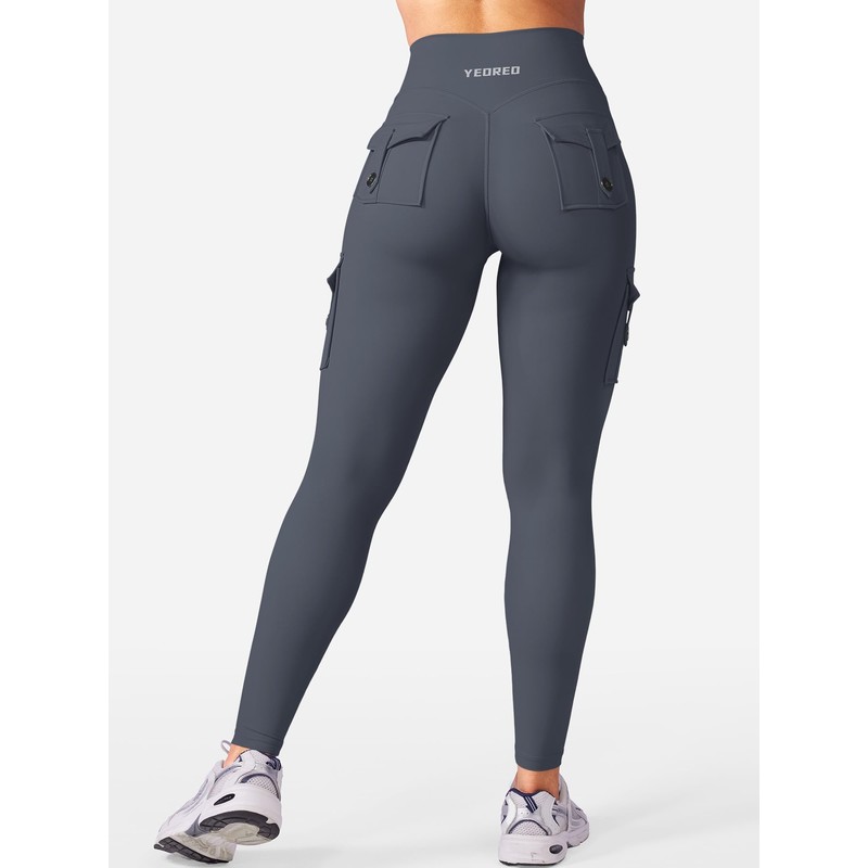 YEOREO Gym Workout Cargo Leggings with Pockets for Women Hidden
