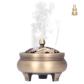 GAESHOW Brass Incense Burner, Incense Bowl with Lid, Antique Brass Incense Burner for Charcoal, Incense Cones, 3 Legged Incense Burner for Buddha Ornament Home Decoration