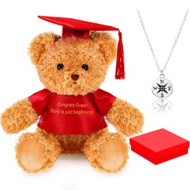 Zhanmai 5 Pcs 2025 Graduation Gift Set Include Graduation Plush Bears Encouragement Inspirational and Compass Necklace for Preschool Kindergarten Primary College High School Party Favors (Red)