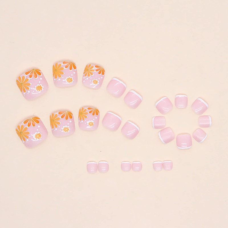 Press on Toenails with Big Floral Designs, Square Full Cover