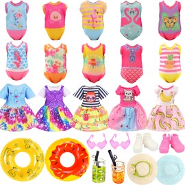 Mini 5.3 inch Doll Clothes and Accessories 6 Beach Swimsuits 3 Dresses with 2 Swimming Rings 2 Drinks 2 Hats 2 Glasses 2 Shoes