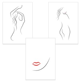 ChicResult Line Art Wandbilder Red Lips 3er Set moderne Poster - Deko Bilder für Wohnzimmer, Schlafzimmer, Flur - Wanddeko, Frauen, Lippen (DIN A4 ohne Bilderrahmen)
