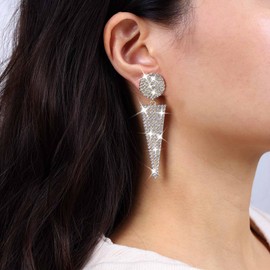 Atentuyi Long Rhinestone Earrings Gold Bridal Crystal Drop Earrings Rhinestone Dangle Wedding Earrings Cz Spike Diamond Earrings Triangle Shaped Earrings Jewelry for Women and Girls