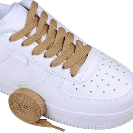 Olukssck 1 Pair Flat Shoe Laces for Sneakers, 2/5" Wide Athletic Shoelaces Tan 28 inch(71cm)