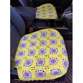 YDMZZB Handmade Crochet Sunflower Car Seat Cover Front Bottom Seat Cushion Cover,Universal Fit Vehicles Sedans SUVS Vans Trucks -2 Piece (Yellow)