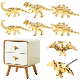 ArtisanWonders 8 Pack Metal Dinosaur Knobs for Kids Furniture - 5 Dino Mix Gold Finish Drawer Pulls & Cabinet Handles, Scratch-Resistant (Assorted Styles)