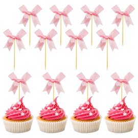 12pcs Bow Birthday Decorations, Bow Cupcake Toppers Decor, Pink Bow Birthday Decorations, Bow Themed Party Decorations Bow Birthday Party for Bachelorette Parties, Birthdays and Bridal Showers