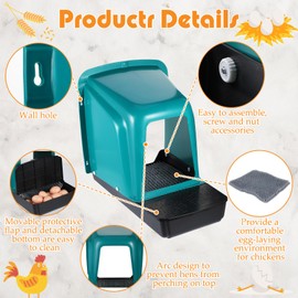 Nuogo 10 Pack Chicken Nesting Box Bulk, Chicken Laying Boxes with Nesting Box Pads Large Nesting Boxes for Chickens Laying Eggs, Plastic Chick Brooder Box for Poultry Farm Backyard Chicken Accessories