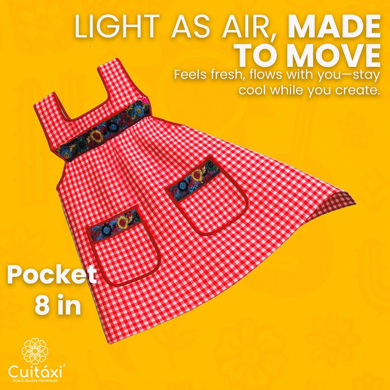 Cuitáxi Traditional Mexican apron for women with pockets beautiful flower
