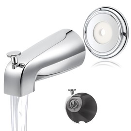 Enhon Chrome Universal Bathroom Tub Spout with Metal Tub Spout Cover Ring, 5 1/4 Inches Reach Wall Front Mount Tub Spout with Shower Diverter 1/2'' IPS Inside Thread Bathtub Faucet Spout