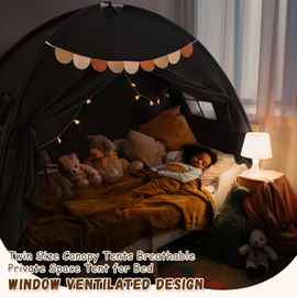 Sherilyn Twin Size Bed Canopy Bed Tents Dream Tent on Bed Privacy Space Blackout Sleeping Tents Indoor Breathable Portable Cottage Drafty Room Floor Bed Tents (Black)