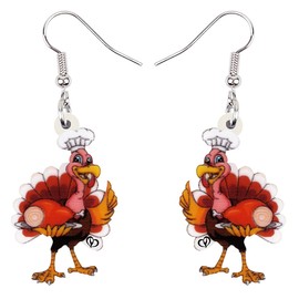 SHIGIE Thanksgiving Acrylic Cute Chef Hat Turkey Earrings Fall Holiday Dangle Chicken Farm Animals Jewelry For Women Autumn Gifts (Brown)