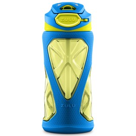 ZULU Torque Kids Botella de agua de plástico Tritan con funda de silicona y tapa de bloqueo a prueba de fugas, sin BPA, apta para lavaplatos, azul,...