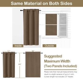 OVZME - Cortinas opacas cortas marrones para recámara de 45 pulgadas de largo, juego de 2 paneles, cortinas opacas con aislamiento térmico sólido, cortinas de tela suave de ahorro de energía, bolsillo
