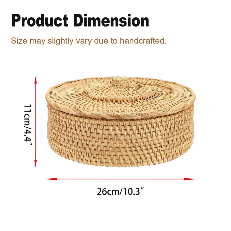 IGNPION Rattan Storage Basket with lid Table Decorative Wicker Storage