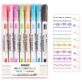 zoerbufan 8 Coloured Curve Pens for Notes, Double Tip Pens, Curve Highlighter with 8 Different Curve Shapes, Special Pens for Children, Diary, Notes, Accessories