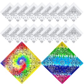 Bonuci 80 Pieces White Bandana Bulk for Tie Dying Cotton Paisley DIY Scarf Bandana Multipurpose Head Wrap for Tie Dye Favors