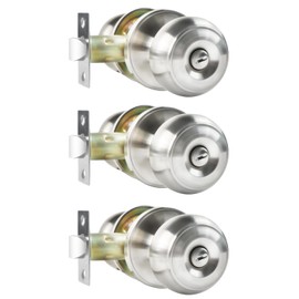 RAZCC Privacy Door Knobs, 3 Pack Satin Nickel Door Knobs with Lock, Bed and Bath Door Knob Interior Keyless Locksets, Round Door Handles Reversible for Left Right Handed Doors