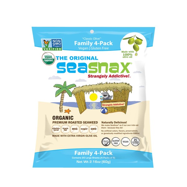 SeaSnax Organic Olive Oil Roasted Seaweed Nori Sheets, Original, 2.16 Ounce (20 Large Sheets)