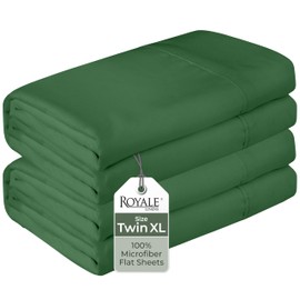 Royale Linens 2 Pack Bulk Flat Sheet Set - Top Sheets - Soft 1800 Microfiber - Stain Resistant - for Hotel, Massage Table, Hospital, Dorm - Twin XL Flat Sheet Sold Separately (Twin XL, Hunter Green)