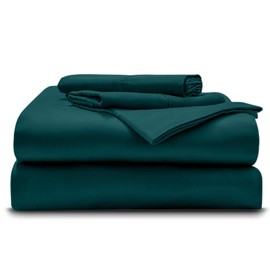 100% Organic Cotton Full Sheets, 800-TC Long-Staple Cotton, (Full-Teal Blue) 4-Piece Sheets for Bed, Cozy Pure, Breathable, Luxury, Soft & Silky Sateen Weave, Fits Mattress 18" Deep Pocket