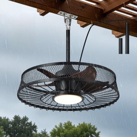 22" Outdoor Ceiling Fan with Lights, IP44 Waterproof Plug in Caged Fan with Remote & APP Control, 3CCT Dimmable 6-Speeds Reversible DC Motor, Wood Finish Gazebo Fan for Patio Porch Pergola Canopy
