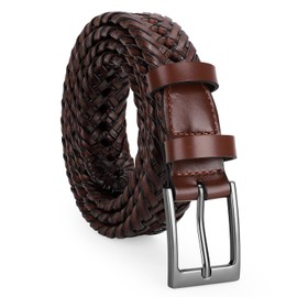 JASGOOD Men's Braided Leather Belt Braided Woven Belt for Men Casual Jeans Pants with Silver Buckle(Brown,Suit for Pant Size 38"-42")