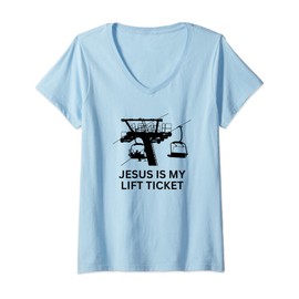 Womens Christian Skier Jesus Is My Lift Ticket V-Neck T-Shirt