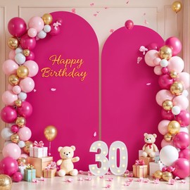 Hot Pink Arch Backdrop Cover 7.2FT 6FT Wedding Arch Covers Spandex Fitted Fabric Backdrop Curtains Double-Layer Wrinkle Free Arch Covers Stretchy Backdrop for Party Baby Shower Birthday Decoration