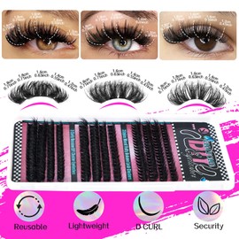 RoseFlower DIY Lash Extension Kit, 456pcs 3 Mixed Fluffy D Curl 12/14/16/18mm Lashes Clusters Natural False Eyelash Extensions Kits with Mascara Brush Bond and Seal Lashs Applicators Tweezers