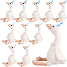One Silly Goose Birthday Decor Girl 10 Sets 11.8 Inch Goose Stuffed Animal with Blue Mini Birthday Party Hats and Bib (Blue)