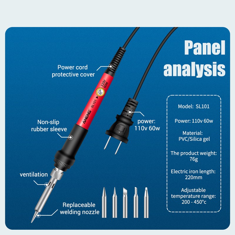ANENG SL101 60W Electric Soldering Iron Kit 6-Level Adjustable Temperature